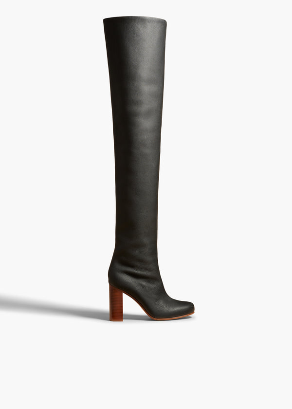 WILLOW OVER THE KNEE BOOT IN BLACK LEATHER FRONT VIEW