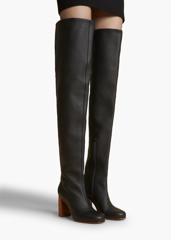 WILLOW OVER THE KNEE BOOT IN BLACK LEATHER STYLED VIEW