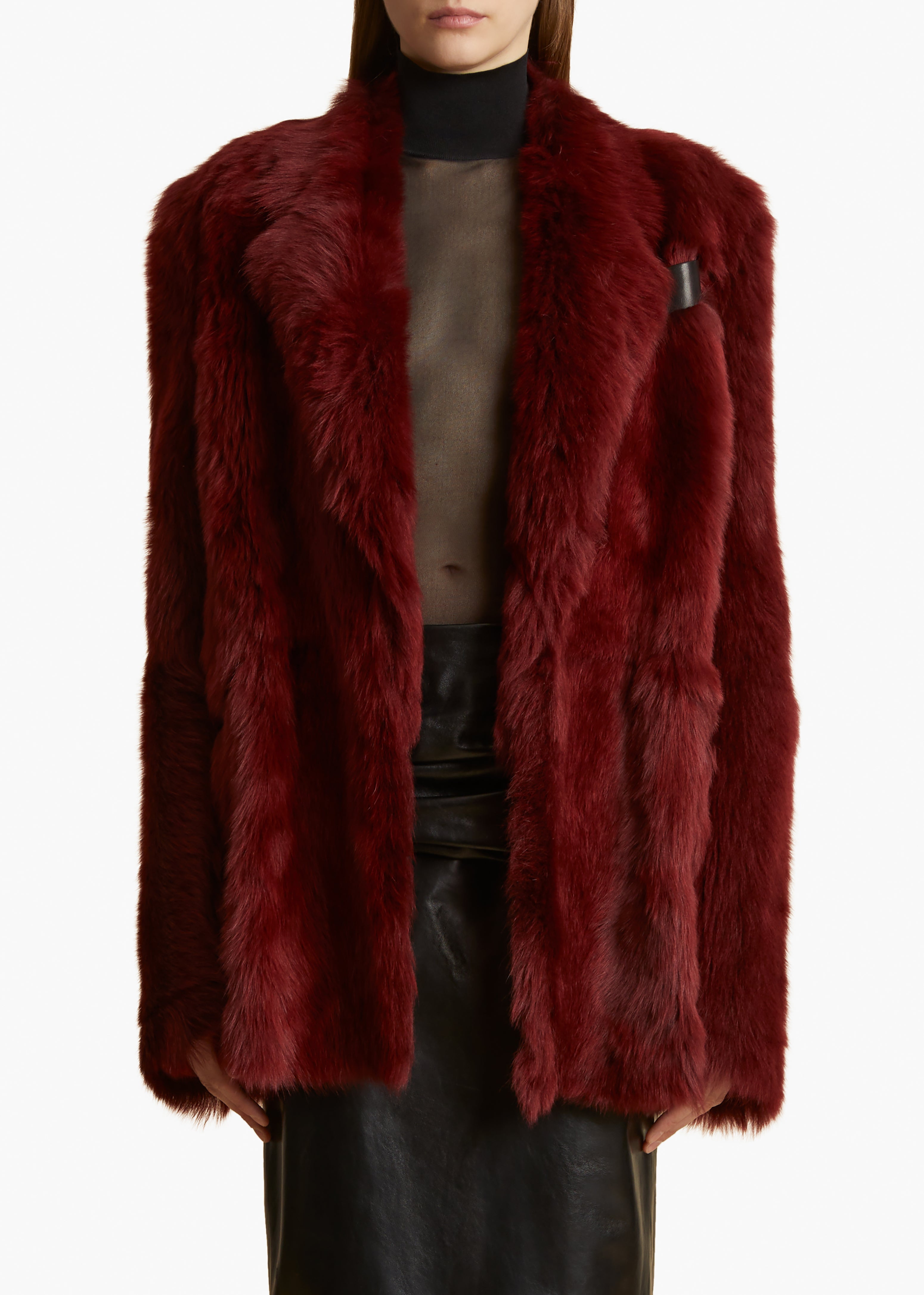 WILLOW BLAZER IN OXBLOOD SHEARLING FRONT VIEW