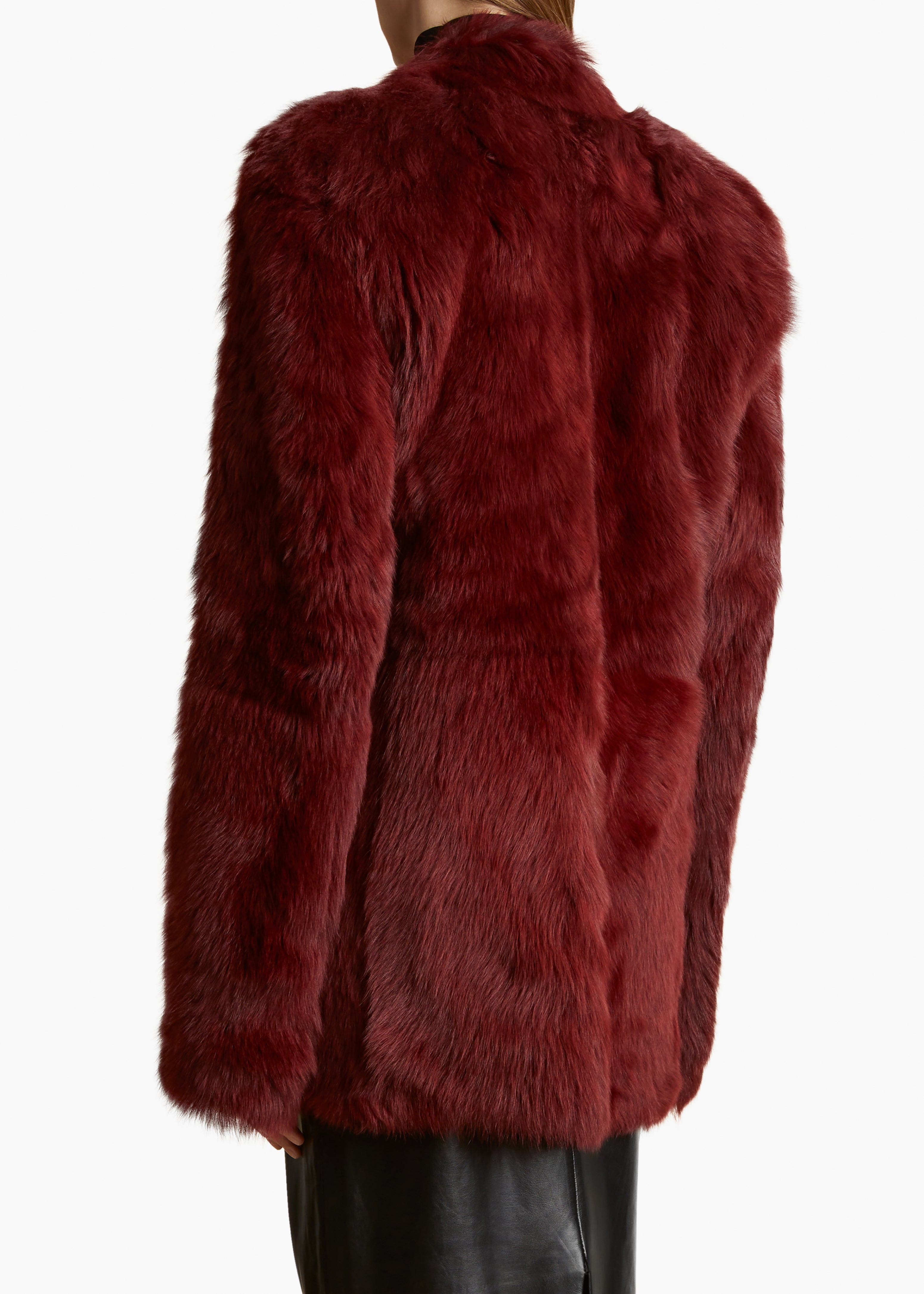 WILLOW BLAZER IN OXBLOOD SHEARLING BACK VIEW