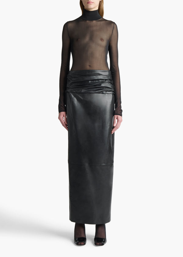 WINLER SKIRT IN BLACK LEATHER FRONT VIEW STYLED