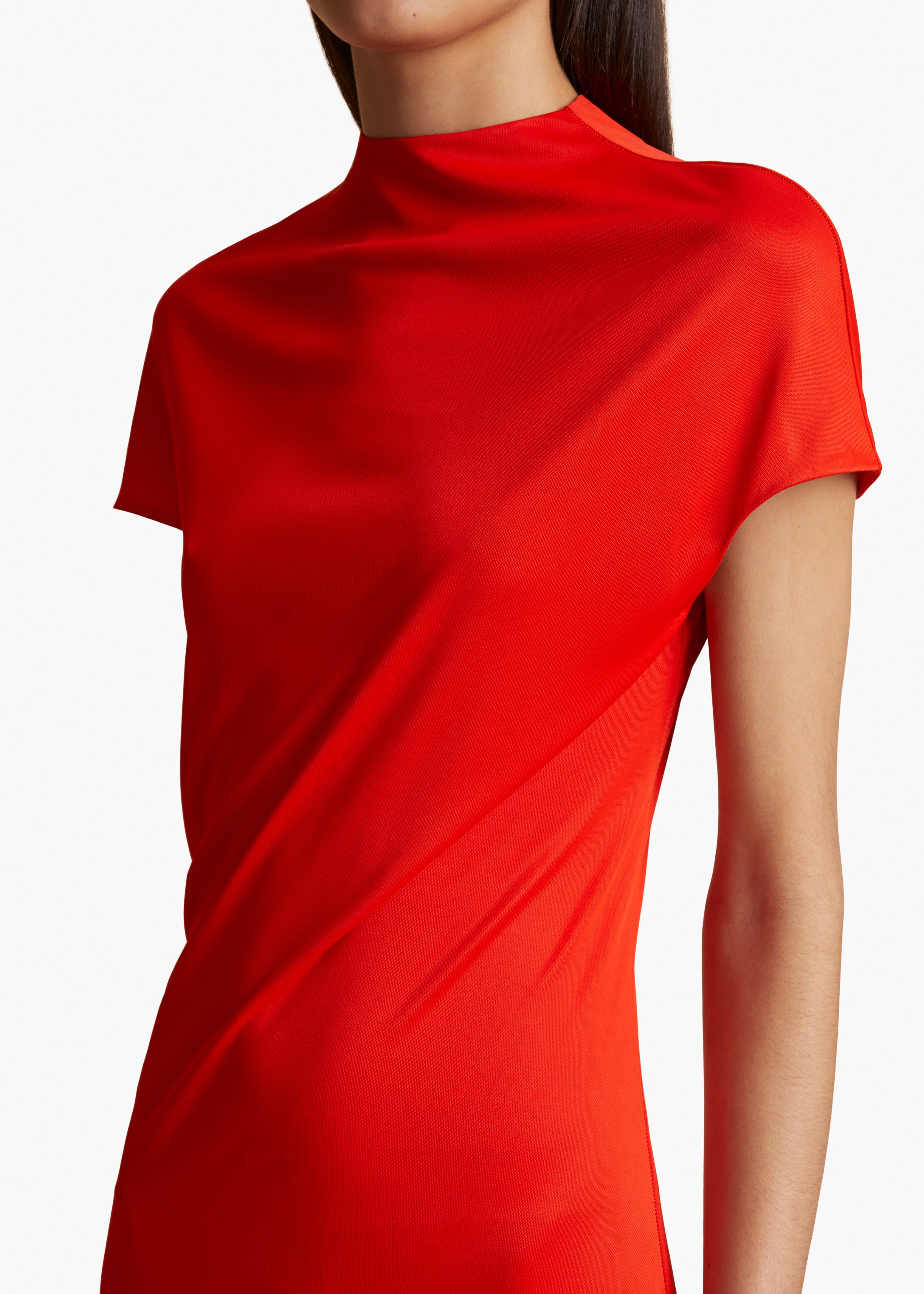 YENZA DRESS IN FIRE RED DETAIL 1