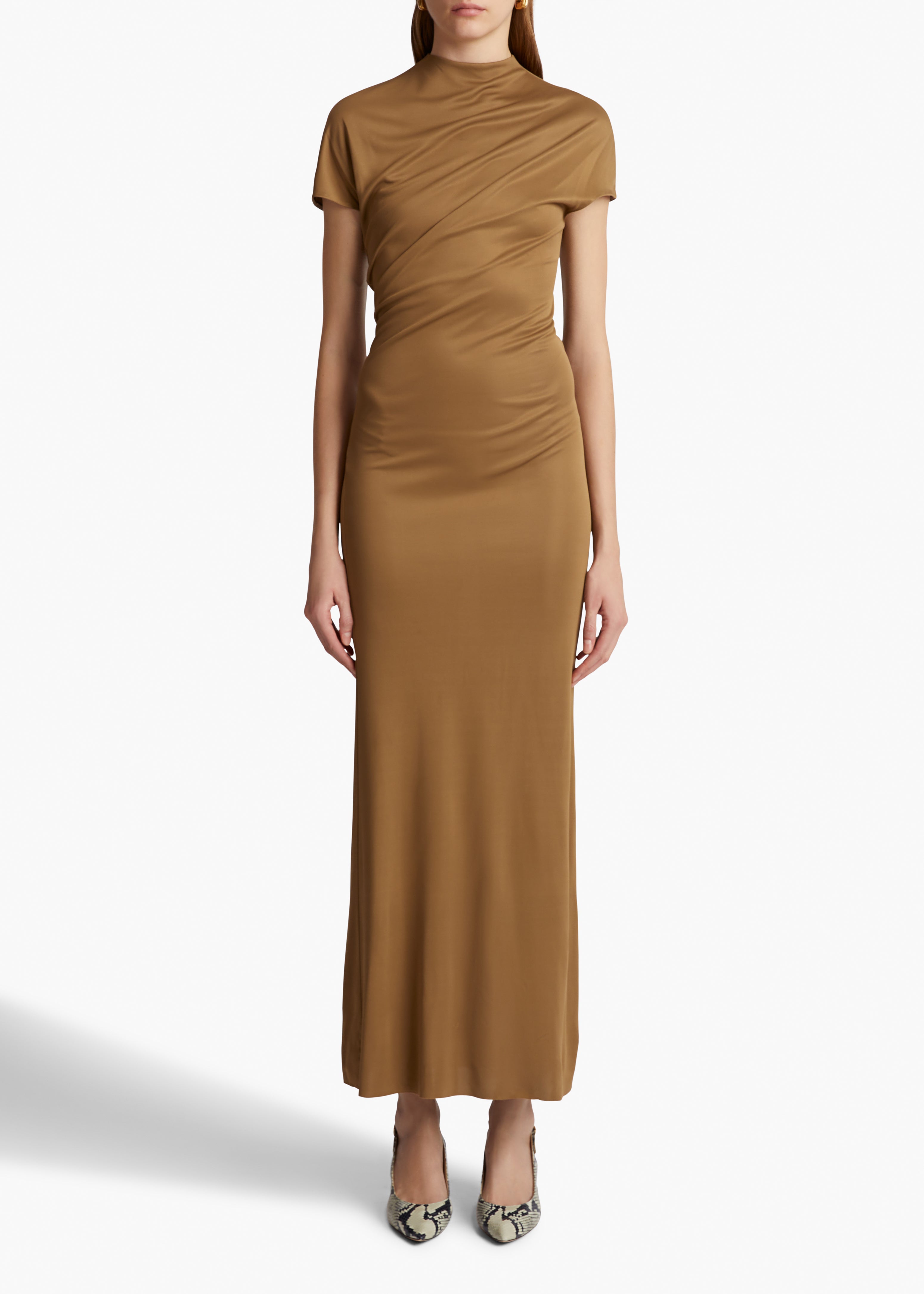 YENZA DRESS IN TOFFEE FRONT VIEW