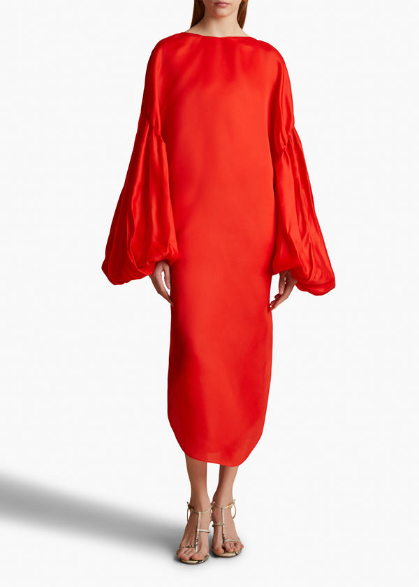 ZELMA DRESS IN FIRE RED STYLED VIEW