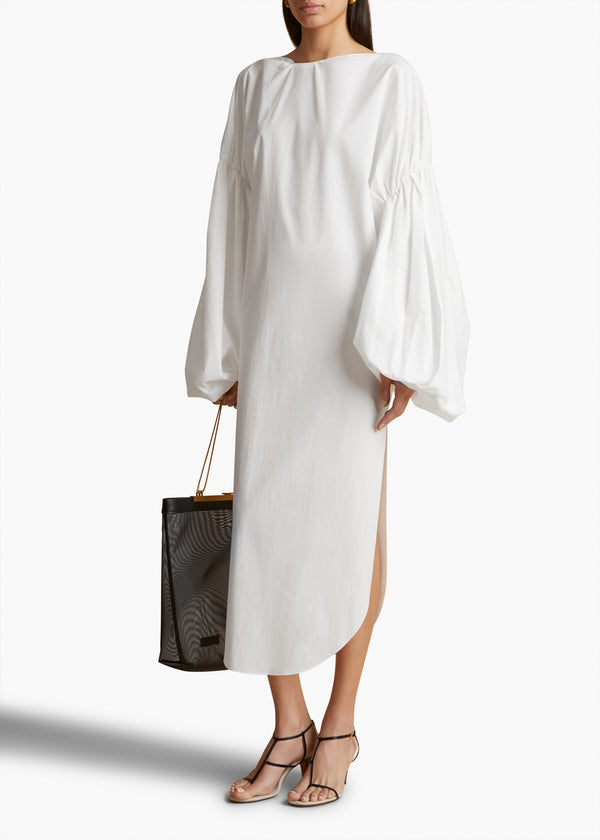 ZELMA DRESS IN WHITE FRONT VIEW STYLED