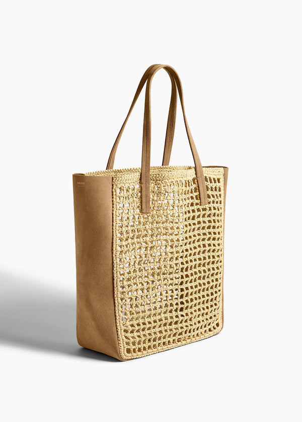 Zoe Tote in Natural Raffia with Mud Suede