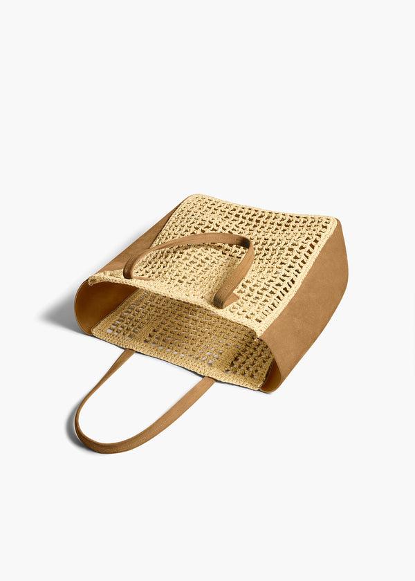 Zoe Tote in Natural Raffia with Mud Suede