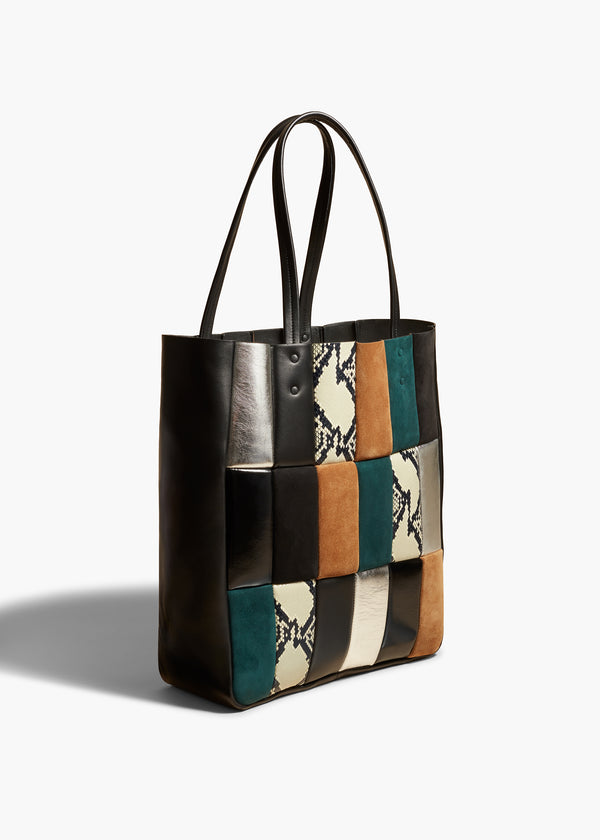 ZOE TOTE IN BLACK MULTI COLOR ANGLED VIEW