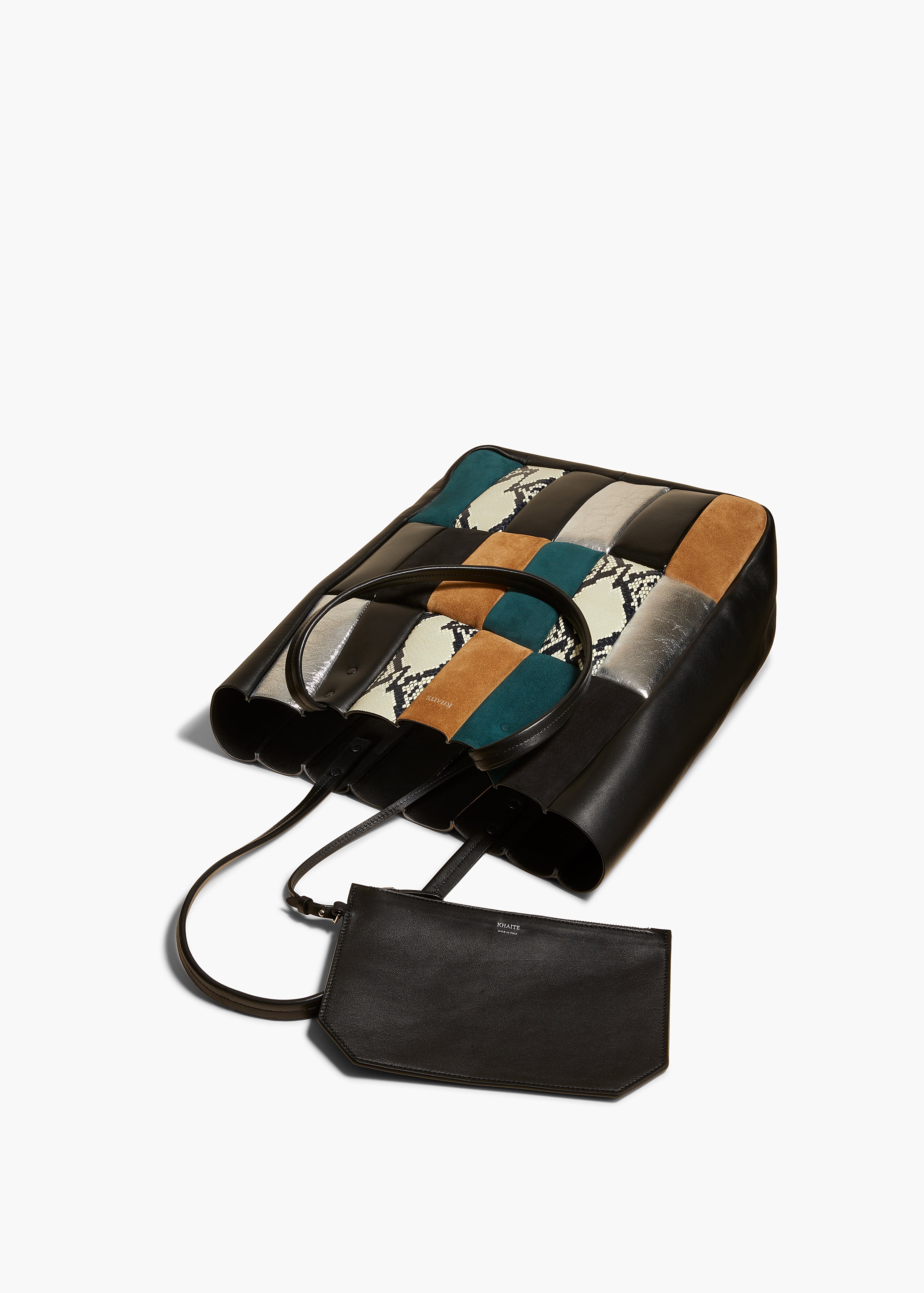 ZOE TOTE IN BLACK MULTI COLOR INTERIOR VIEW