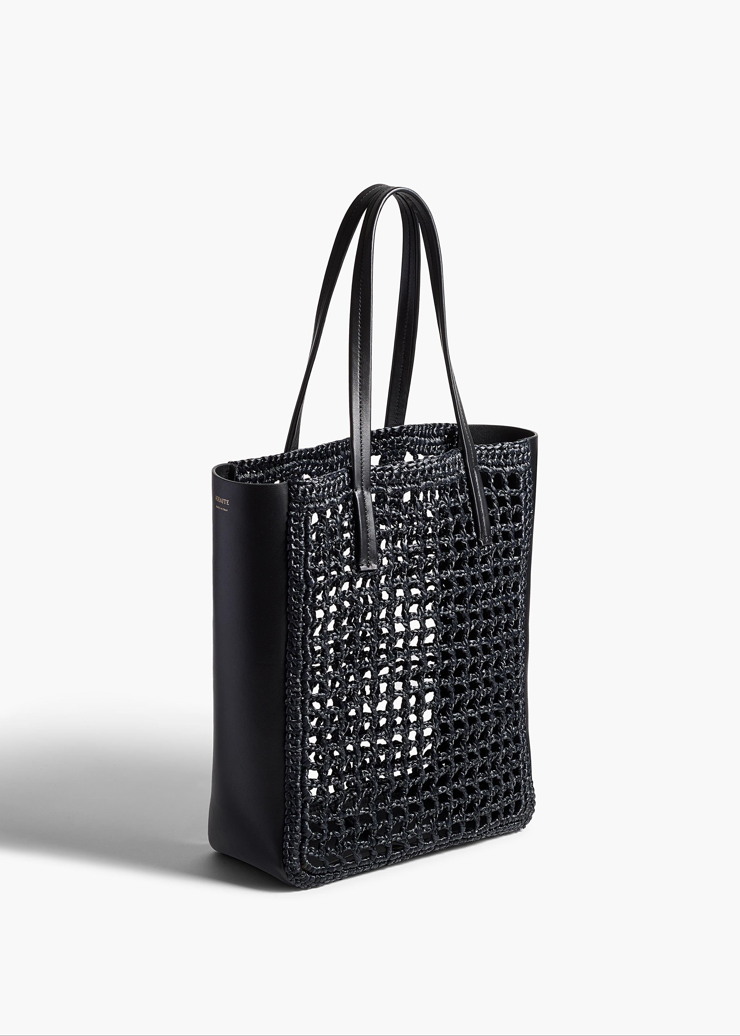 Small Zoe Tote in Black Raffia with Black Leather
