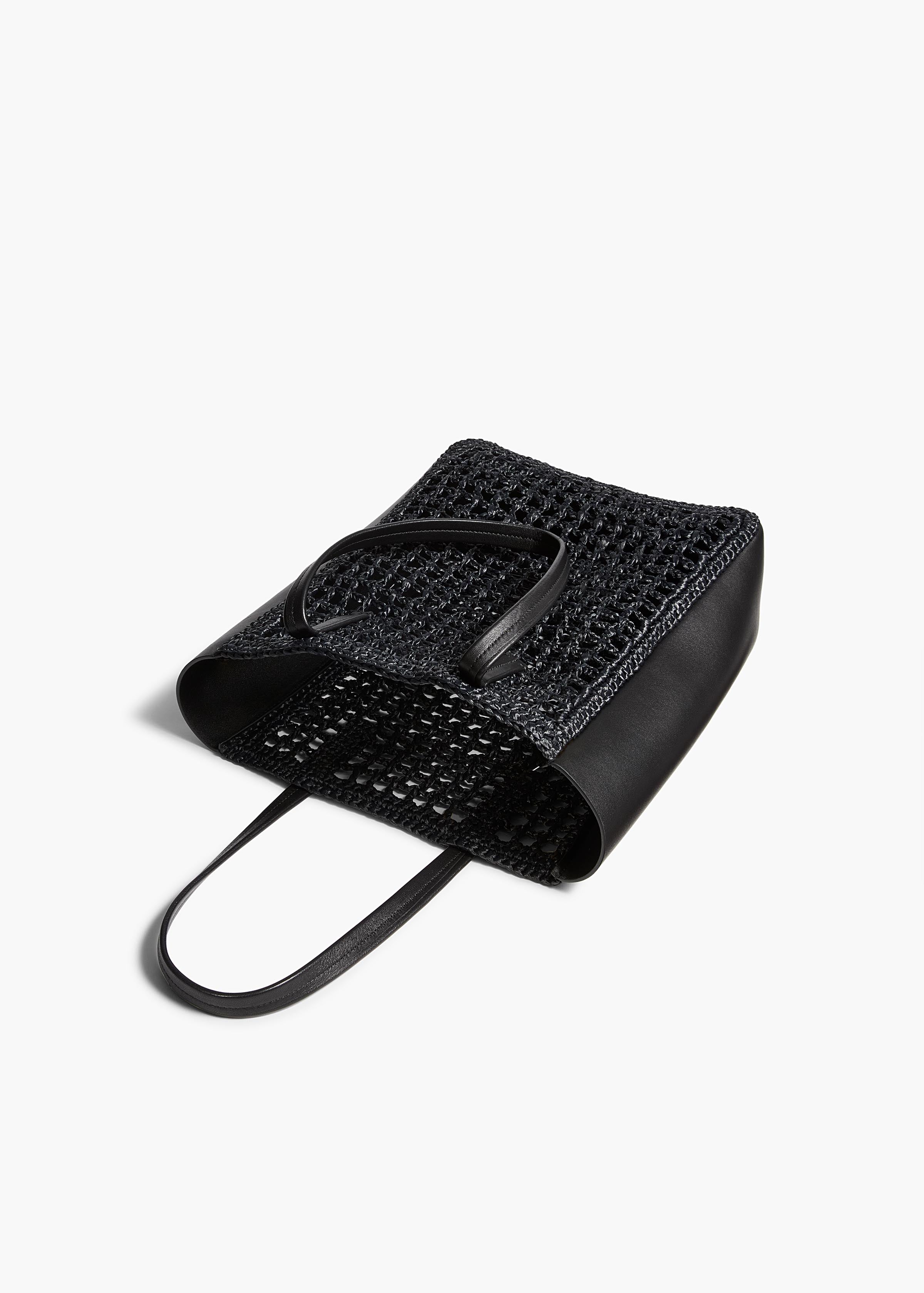 Small Zoe Tote in Black Raffia with Black Leather