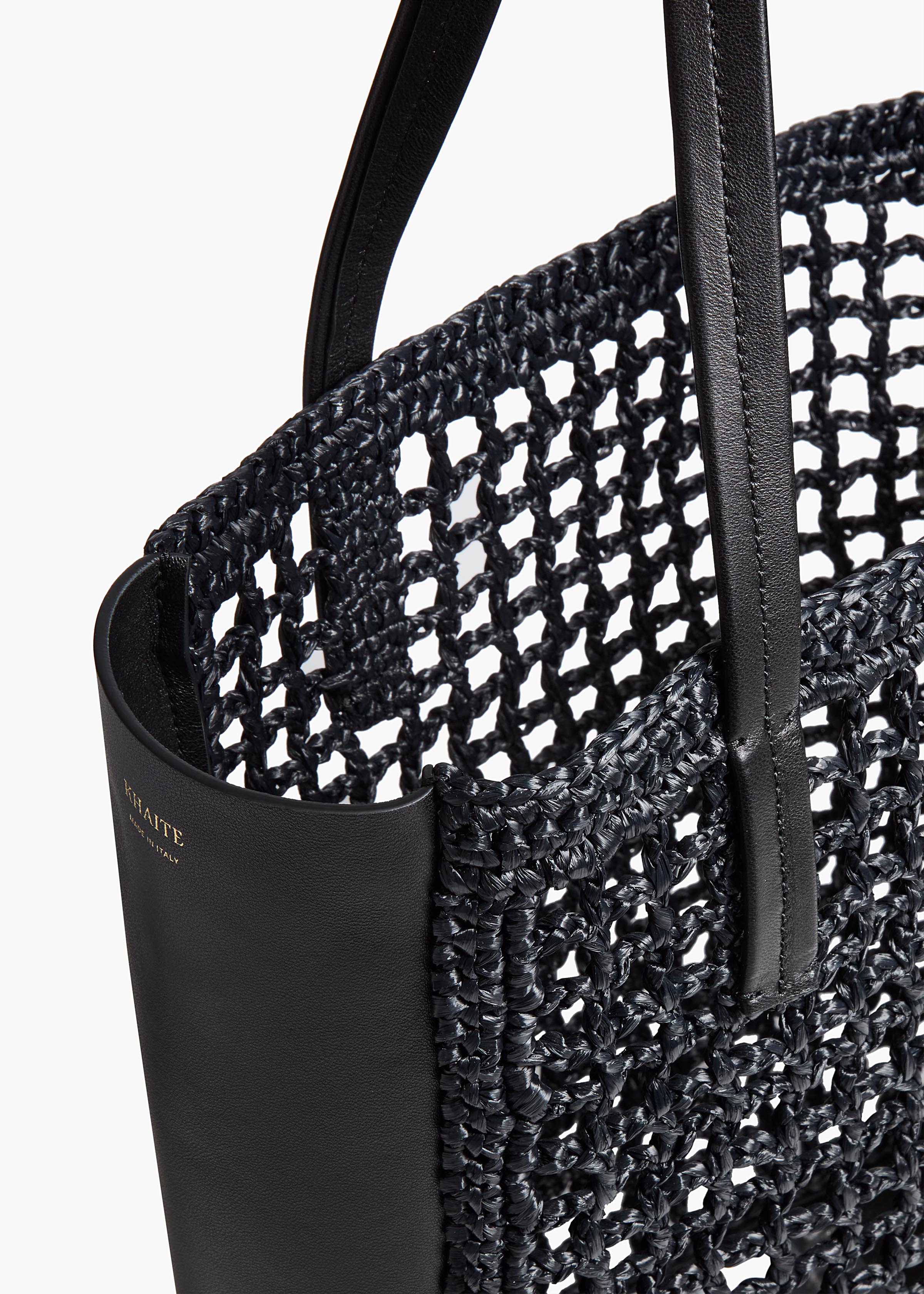 Small Zoe Tote in Black Raffia with Black Leather