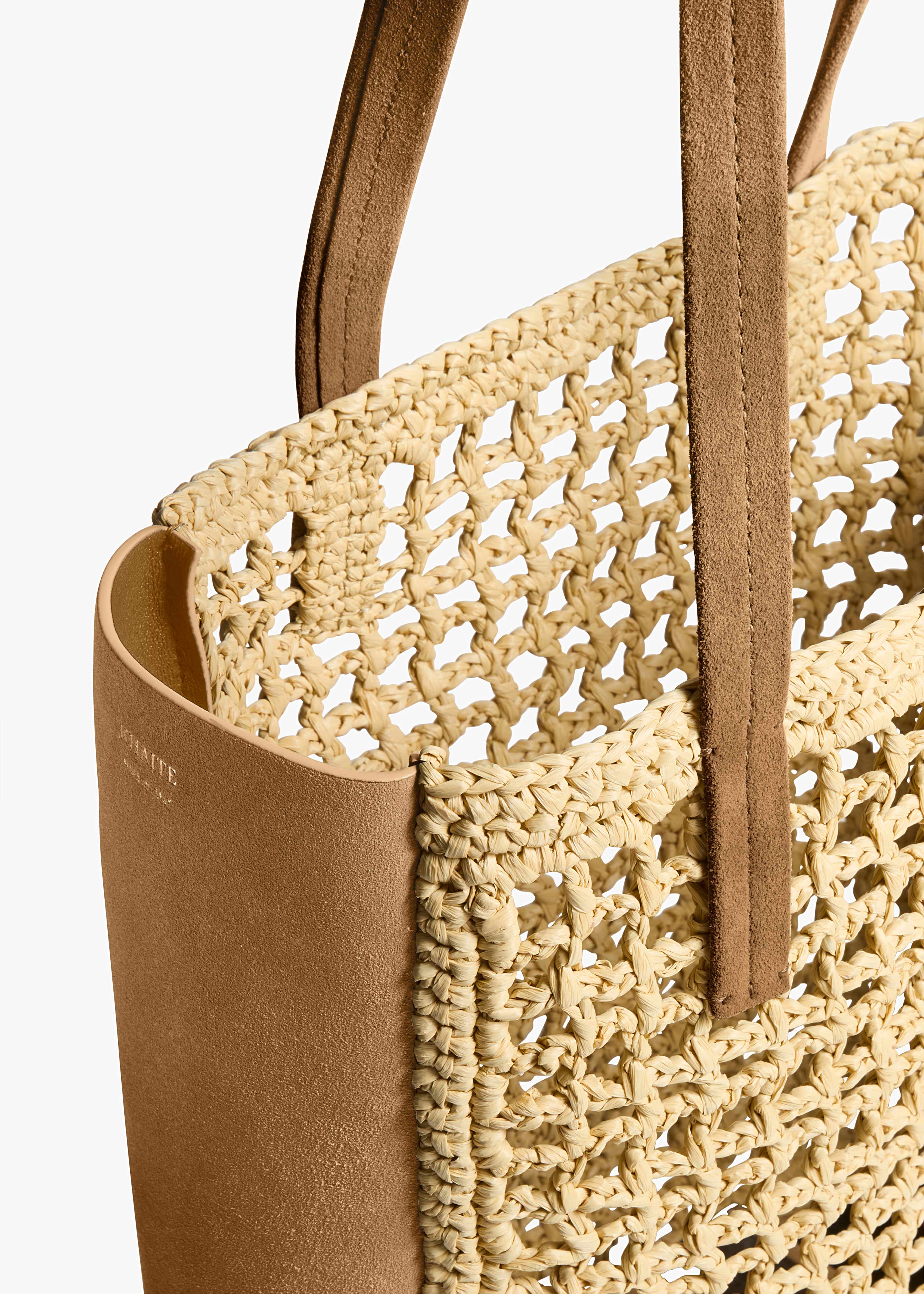 Small Zoe Tote in Natural Raffia with Mud Suede