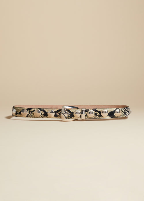 The Benny Belt in Natural Python-Embossed Leather with Studs