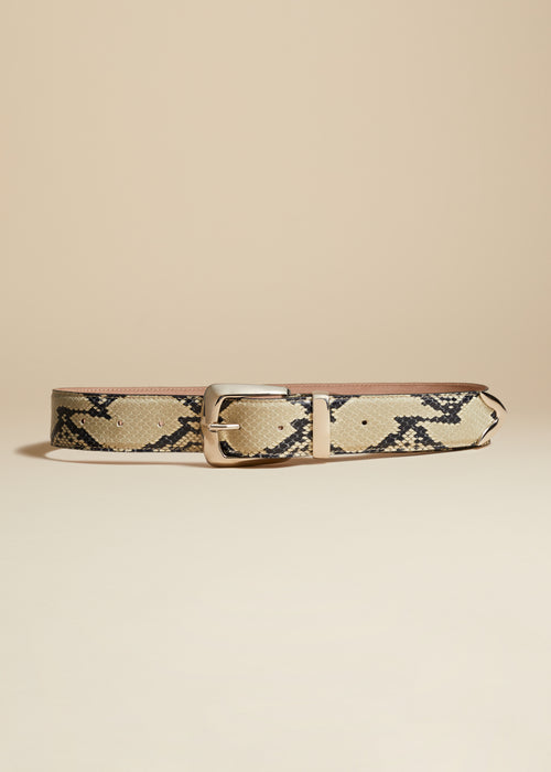 The Bruno Belt in Natural Python-Embossed Leather with Silver