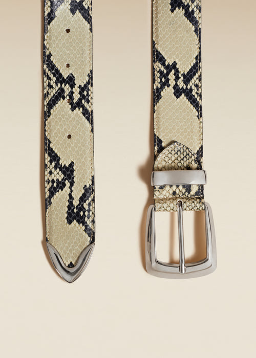 The Bruno Belt in Natural Python-Embossed Leather with Silver