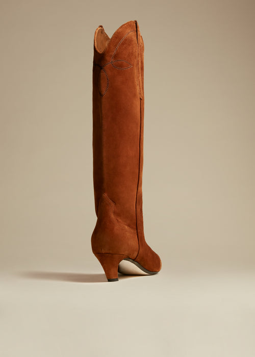 The Dallas Knee High Boot in Caramel Suede
