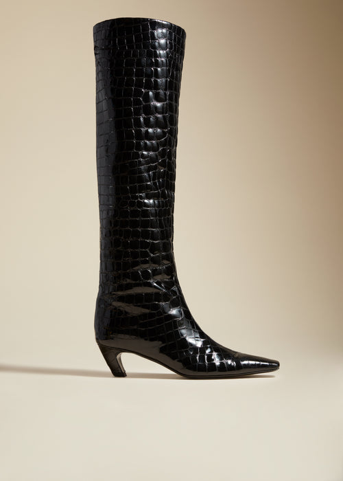 The Davis Boot in Black Croc Embossed Leather