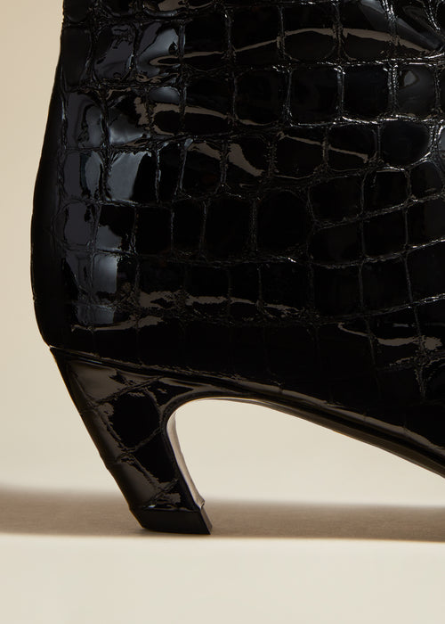The Davis Boot in Black Croc-Embossed Leather