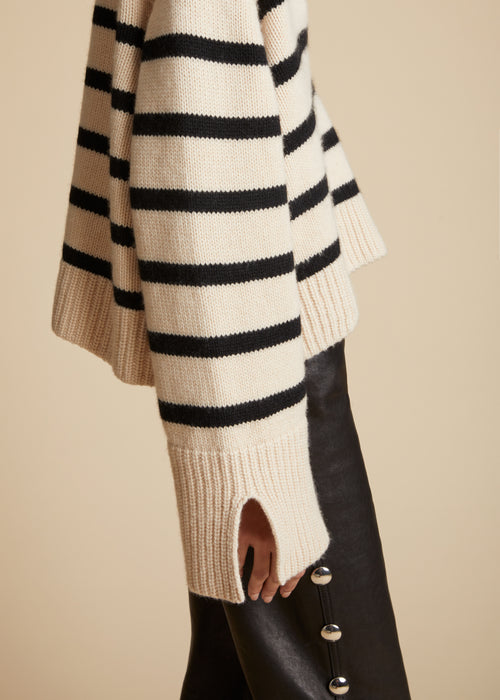 The Evi Sweater in Butter and Black Stripe