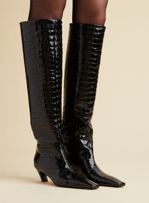 The Davis Boot in Black Croc-Embossed Leather– KHAITE
