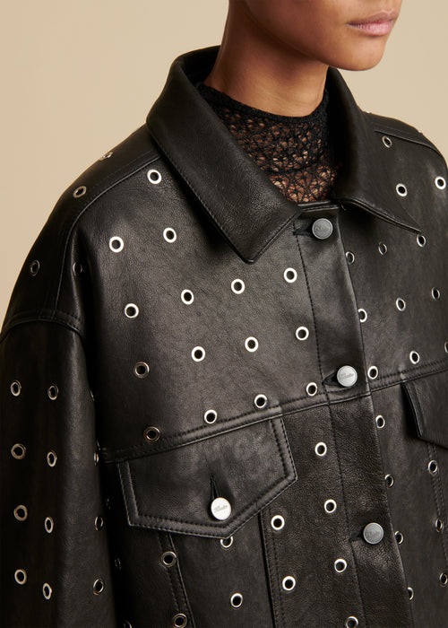 The Grizzo Jacket in Black Leather with Grommets– KHAITE