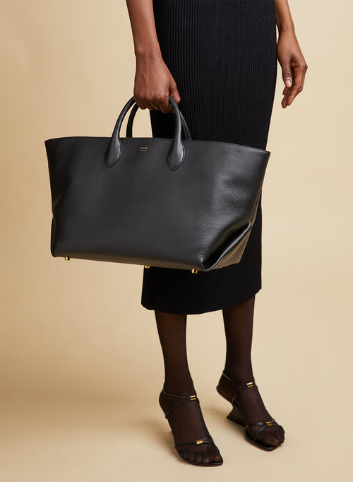 The Medium Amelia Tote in Black Pebbled Leather– KHAITE