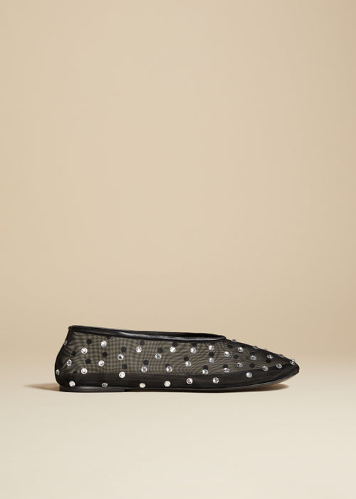 The Marcy Flat in Black Mesh with Crystals