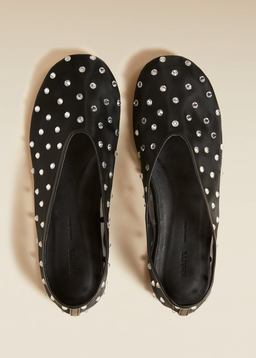 The Marcy Flat in Black Mesh with Crystals– KHAITE