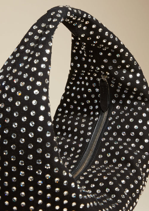 The Medium Olivia Hobo in Black with Crystals