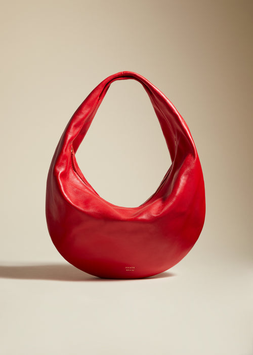 Women's burgundy nappa leather hobo shoulder bag - MEZZALUNA little | Carlo  Cecchini