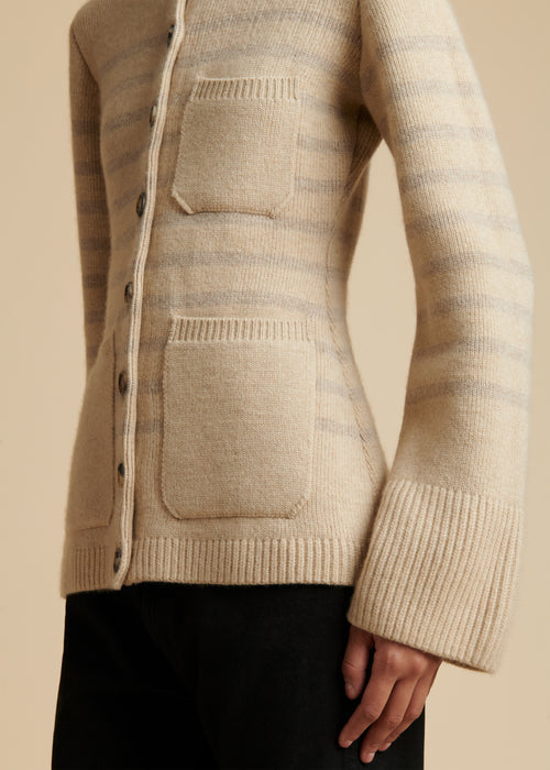 The Suzette Cardigan in Butter and Powder Stripe