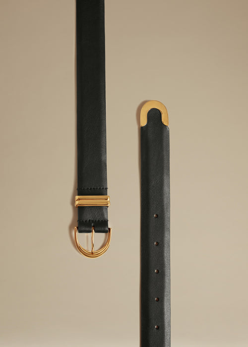Black Leather Belt Gold Buckle